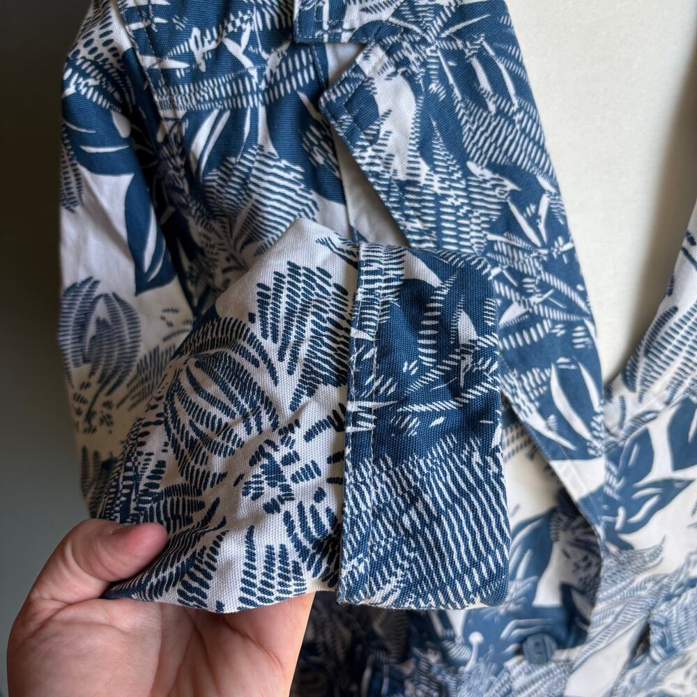 COLDWATER CREEK Women's XL Petit Blue White Floral Notch Lapel Cotton Blazer - Picture 7 of 11